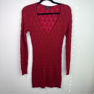 E by Eci Elegant Red Knit Dress Size S With Metallic Thread